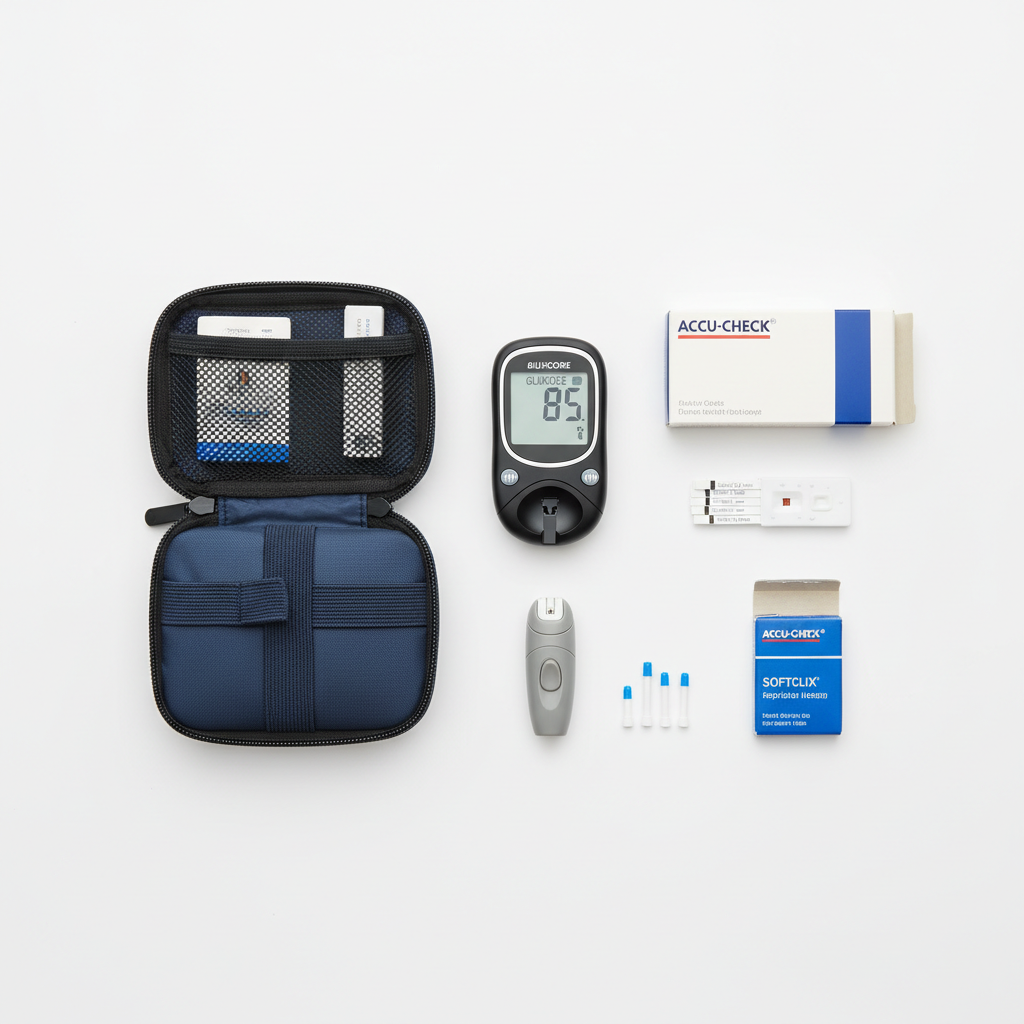 Complete Glucometer Kit Flat Lay