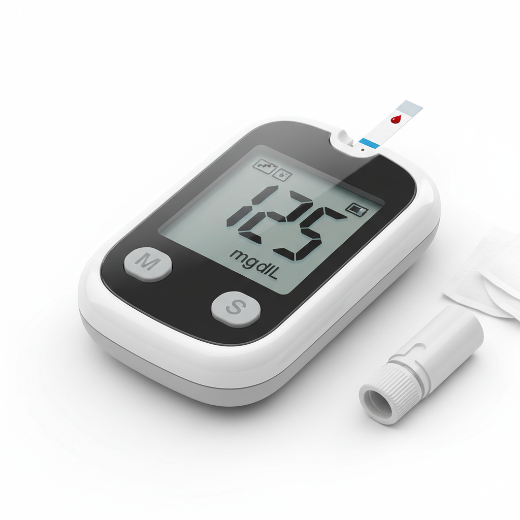 Glucometer Close-up with Finger Test