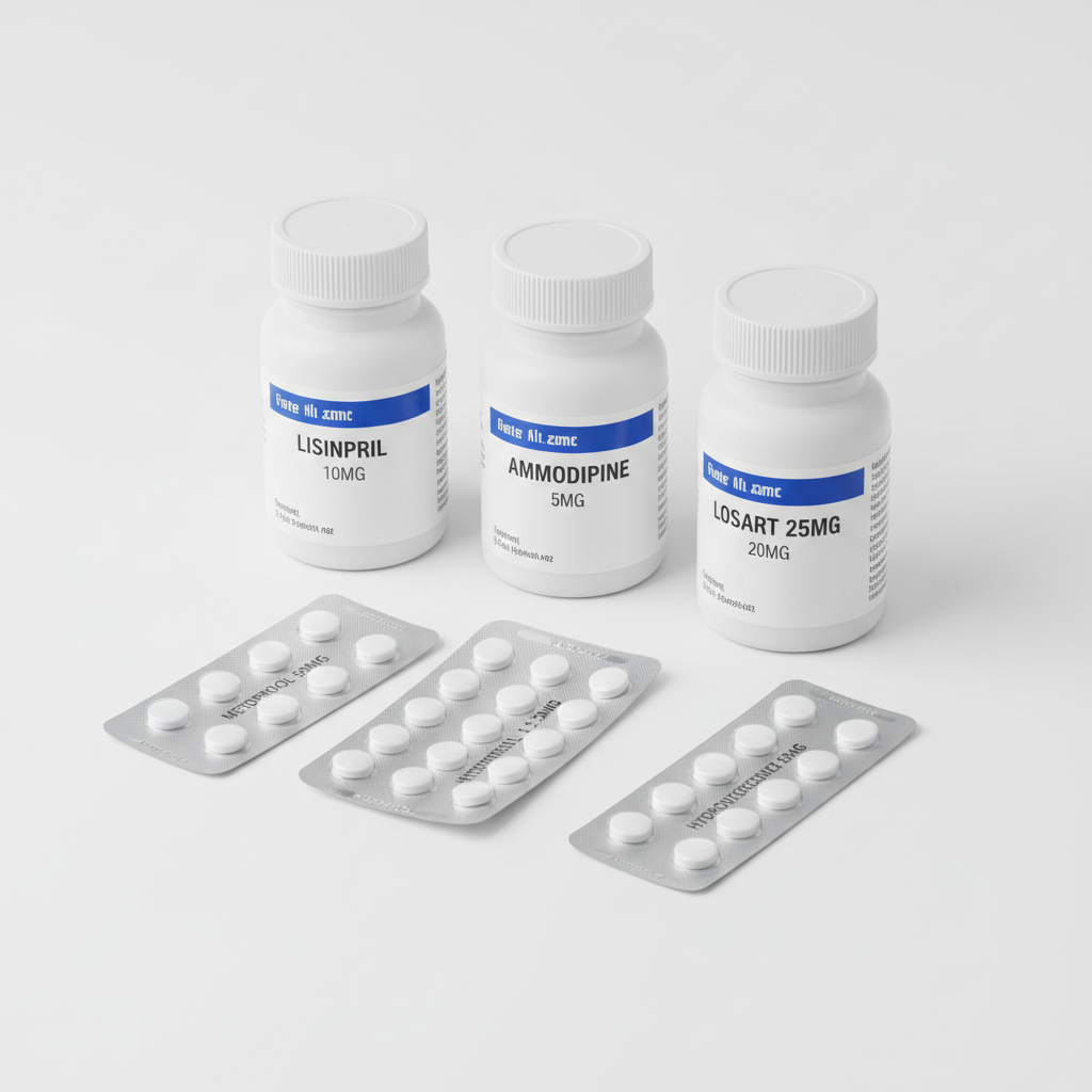 Antihypertensive medication bottles 45 degree angle