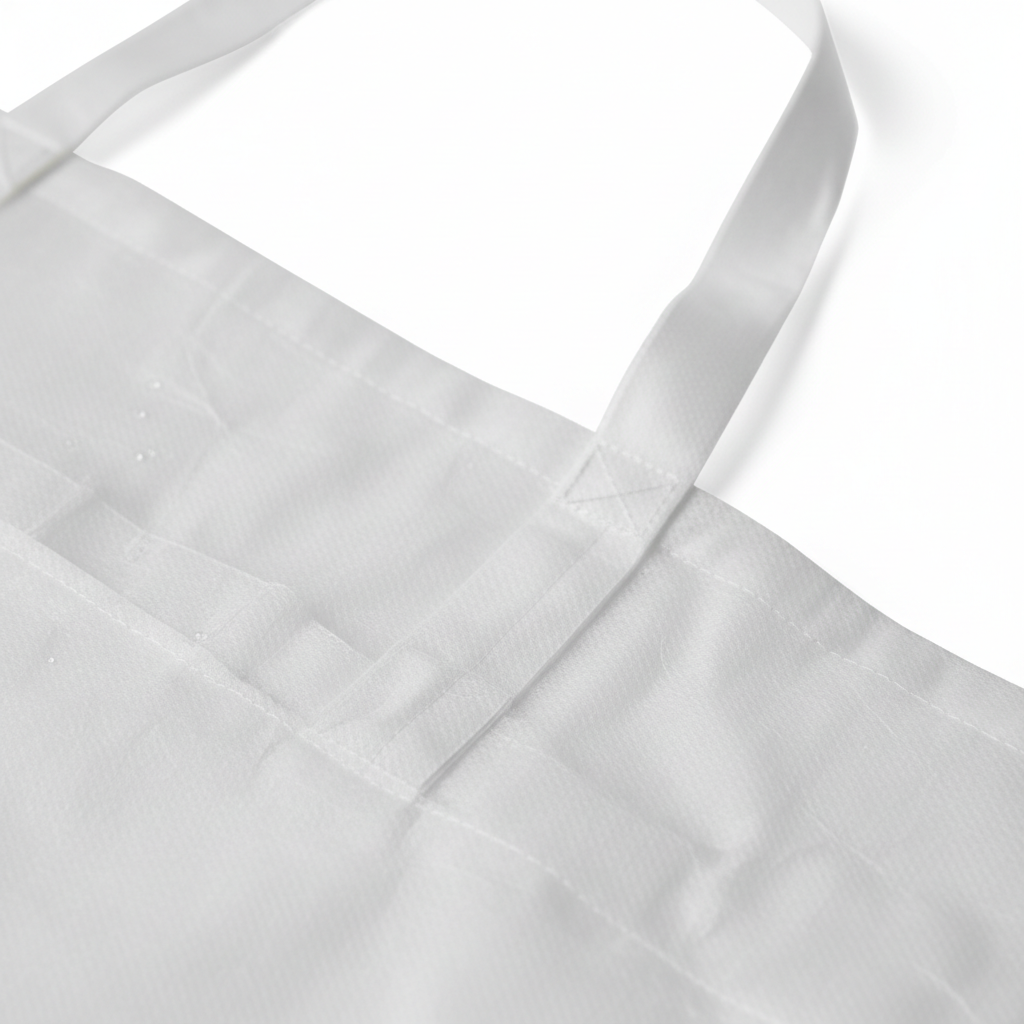 Surgical apron material and strap close-up