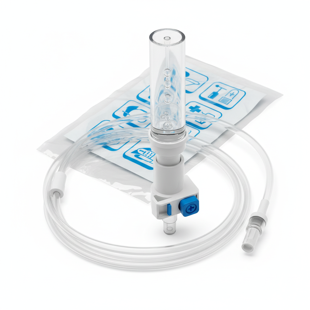 IV set 45 degree angle with drip chamber