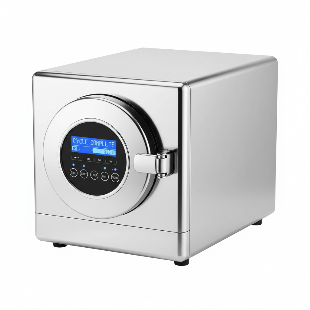 Medical instrument sterilizer autoclave on white background