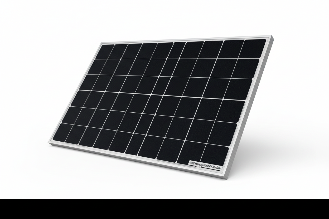 High-efficiency 400W monocrystalline solar panel with black cells and silver aluminum frame