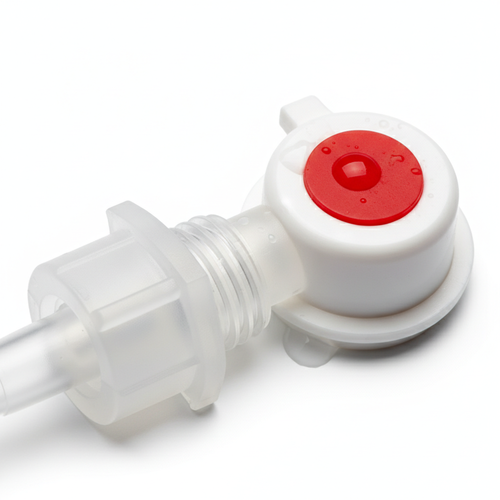 IV set luer-lock connector close-up