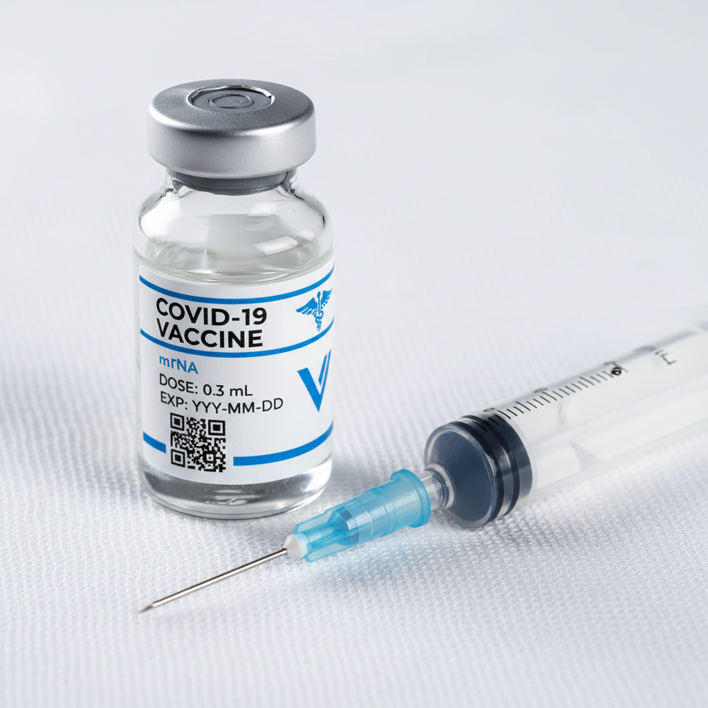 Vaccine vial and pre-filled syringe close-up