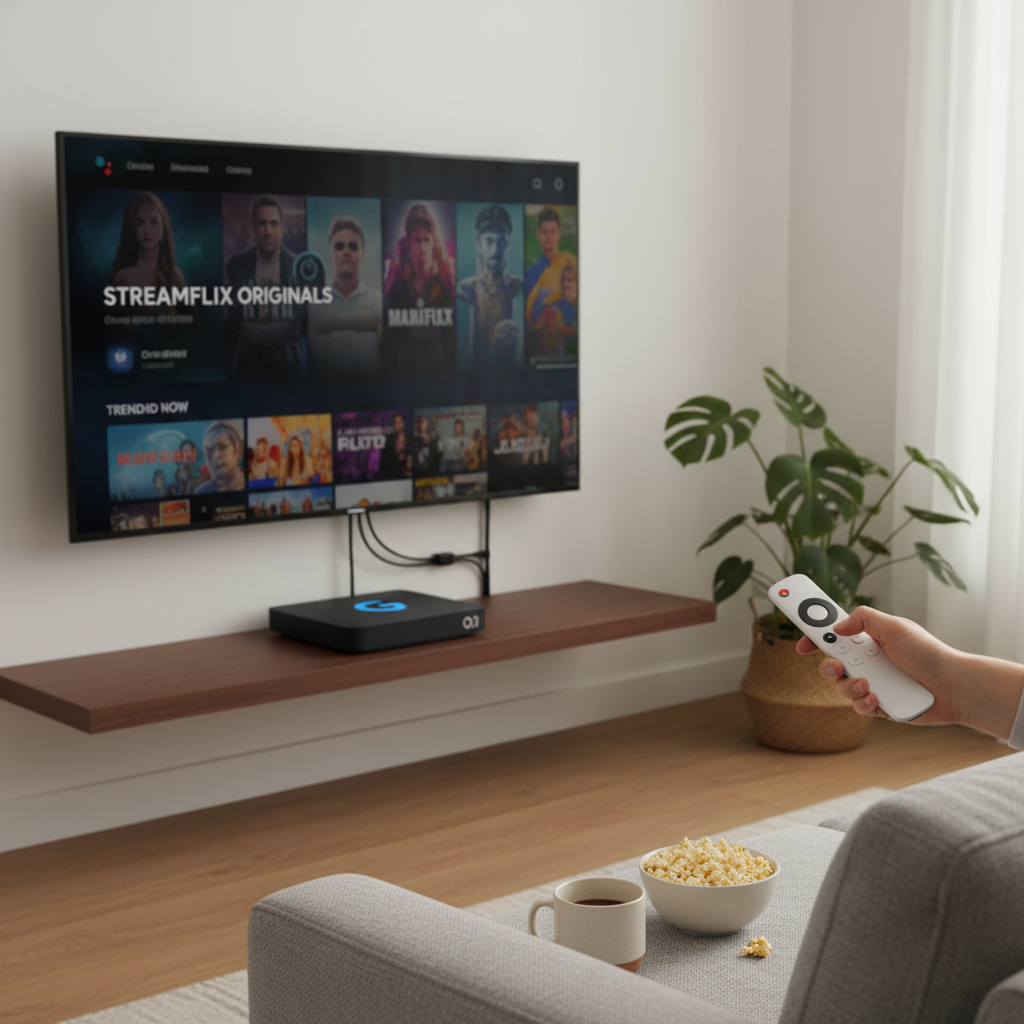 Google TV Box connected to TV